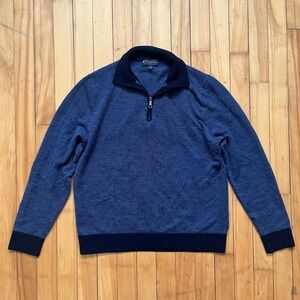 Brooks Brothers Mens Extra Fine Merino Wool Quarter Zip Sweater Blue Marl Large